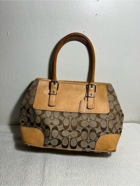 Coach Vintage Brown Signature Canvas Tote with Tan Leather Accents